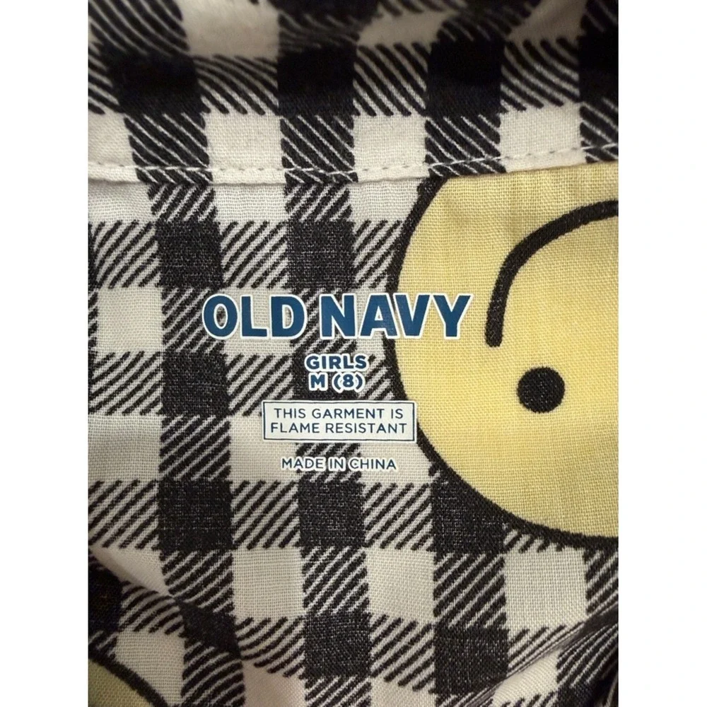 Old Navy Girls Pajama Set Size 8 M Black White Checkered Smiley Face 2pc NWT